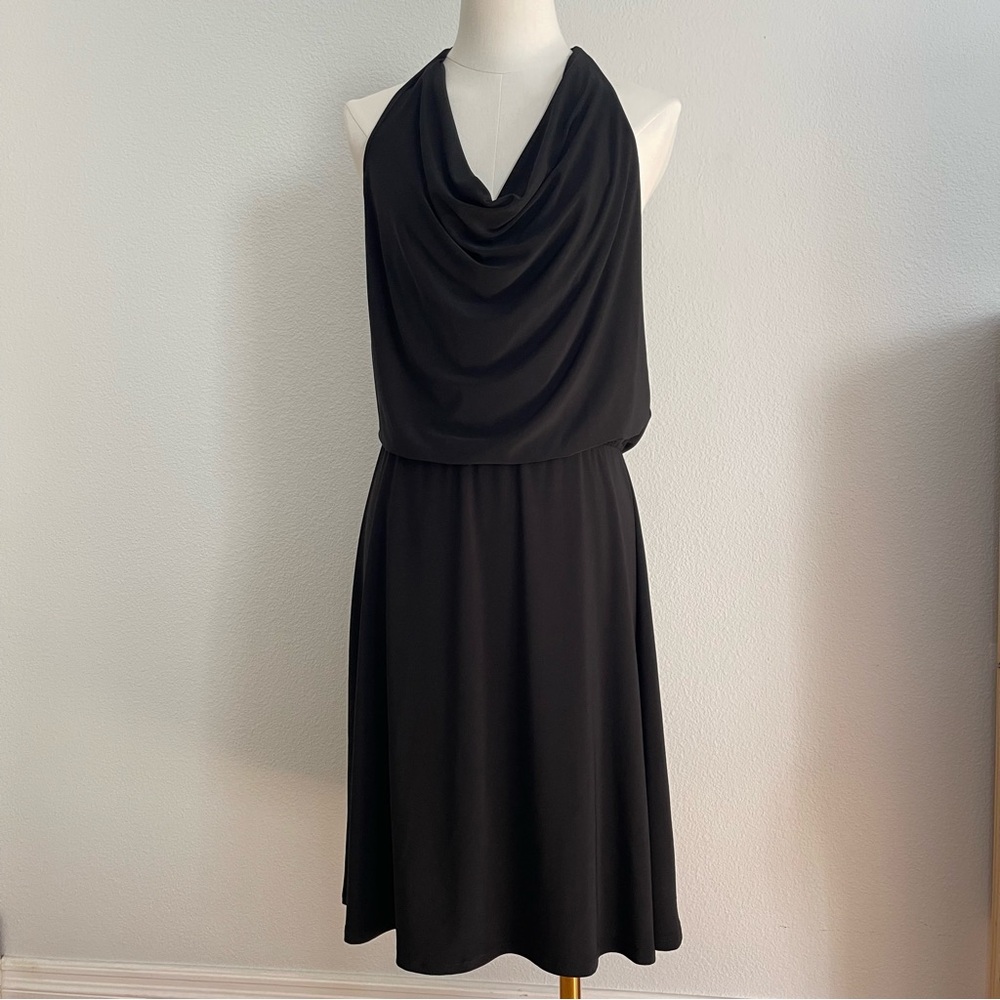 NWT White House Black Market Backless Black Dress L Romantic Classic Quiet Lux